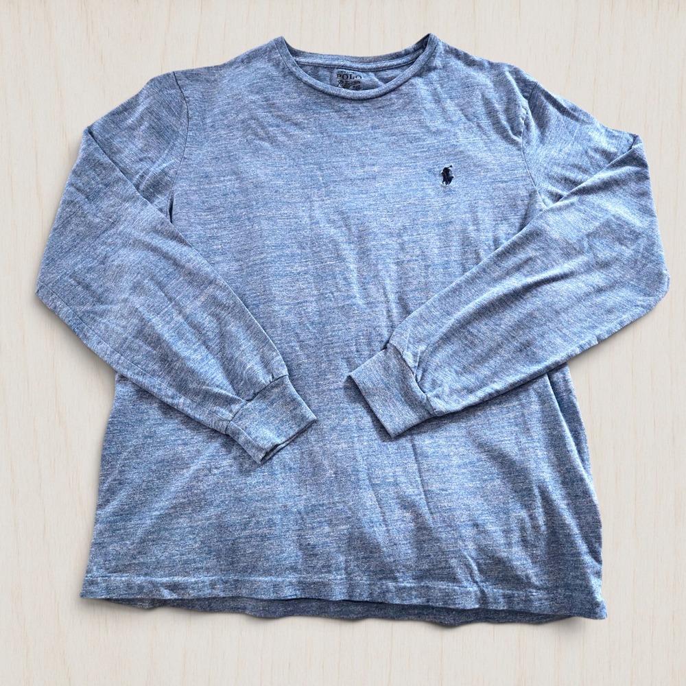 Polo Ralph Lauren Mens Blue Heathered Long Sleeve Cotton T-Shirt Size M Pony